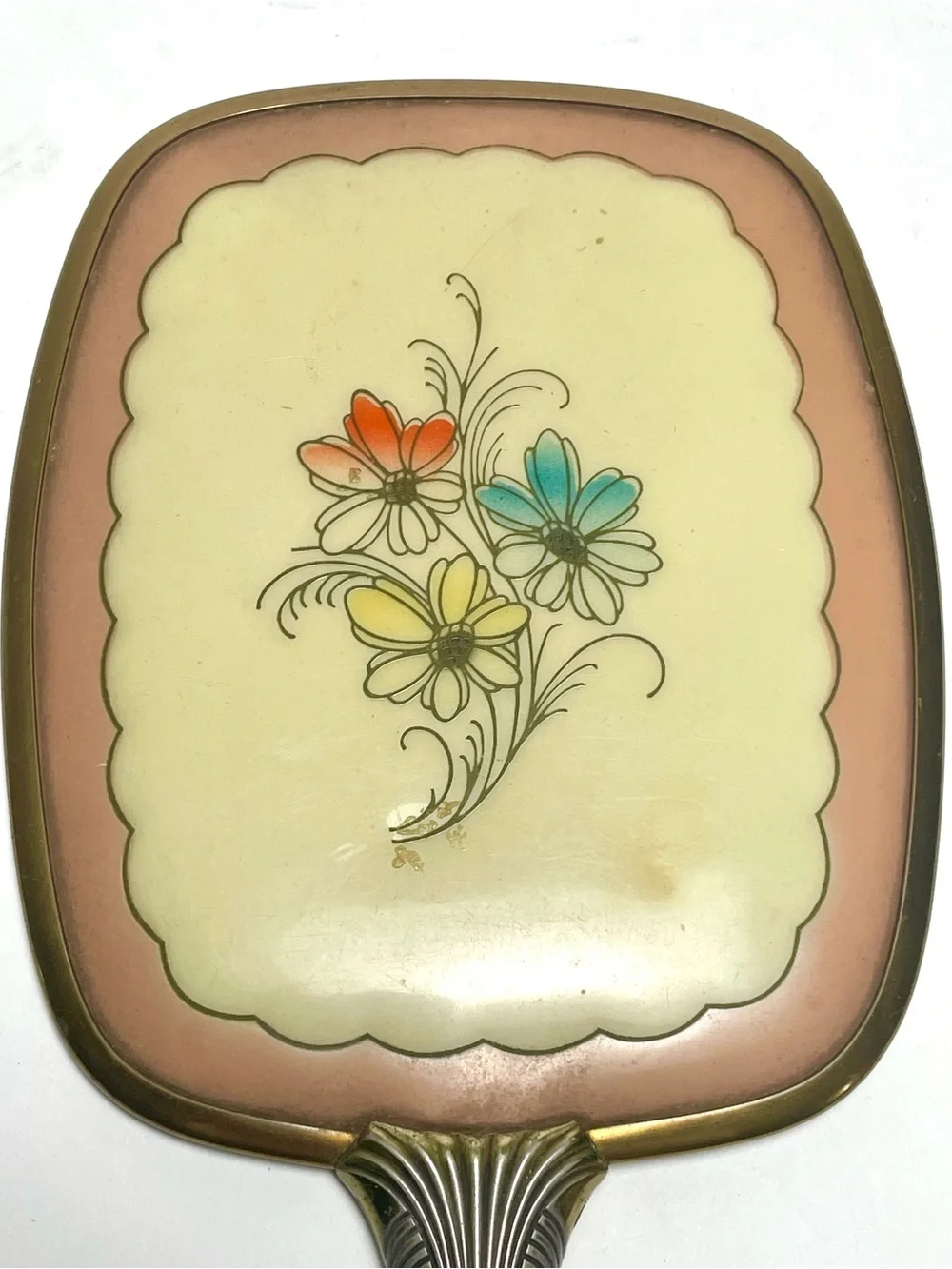 Vintage Brass Hand Mirror - Hollywood Regency Floral Vanity Decor 12.5